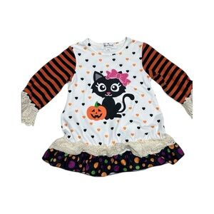 Marie Nicole Halloween Cat Dress with Striped Sleeves